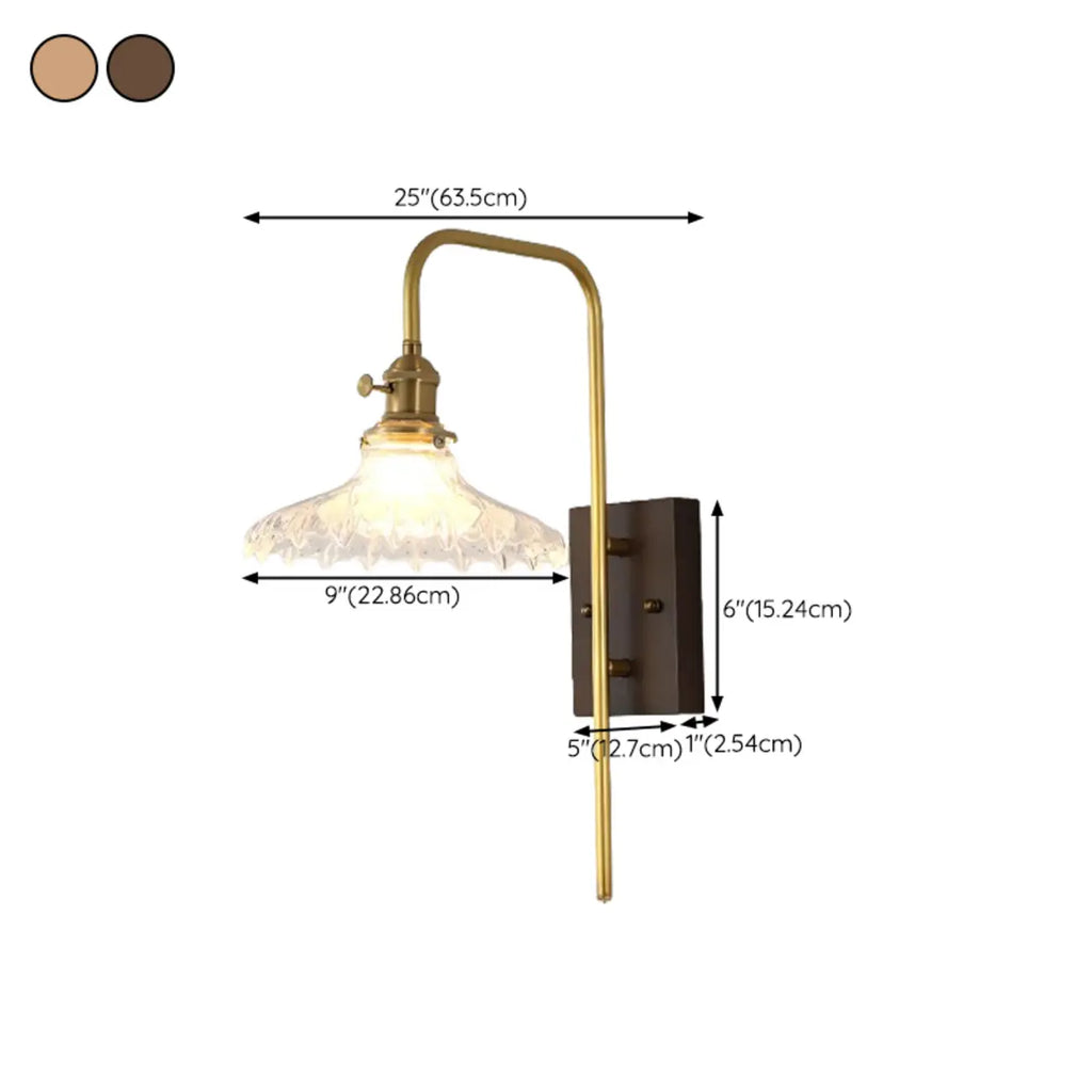 Contemporary Walnut Brass Cone Wall Mounted Light Fixture
