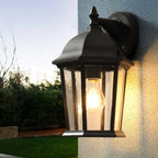 Classic Black Metal and Glass Lantern Wall Sconce Light