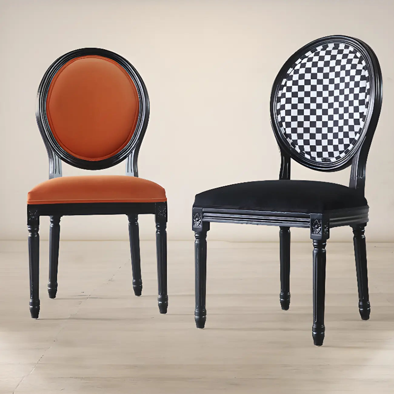 Vintage Dining Chair Faux Leather Upholstery with Back