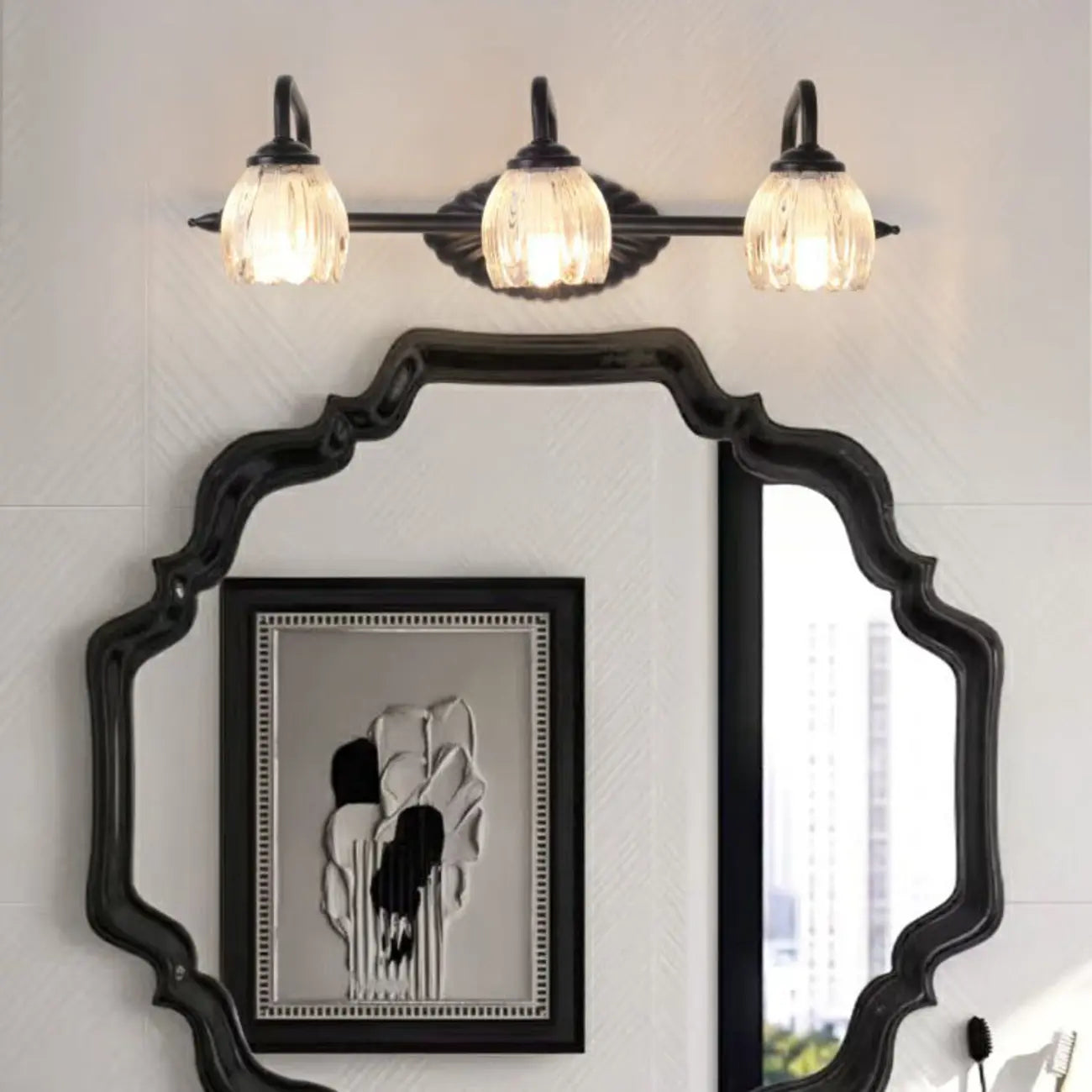3-Light Vintage Bathroom Vanity Light with Glass Arc Shade