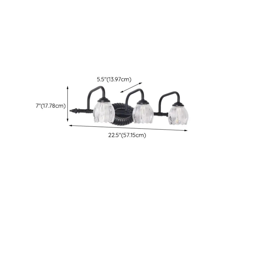 3-Light Vintage Bathroom Vanity Light with Glass Arc Shade