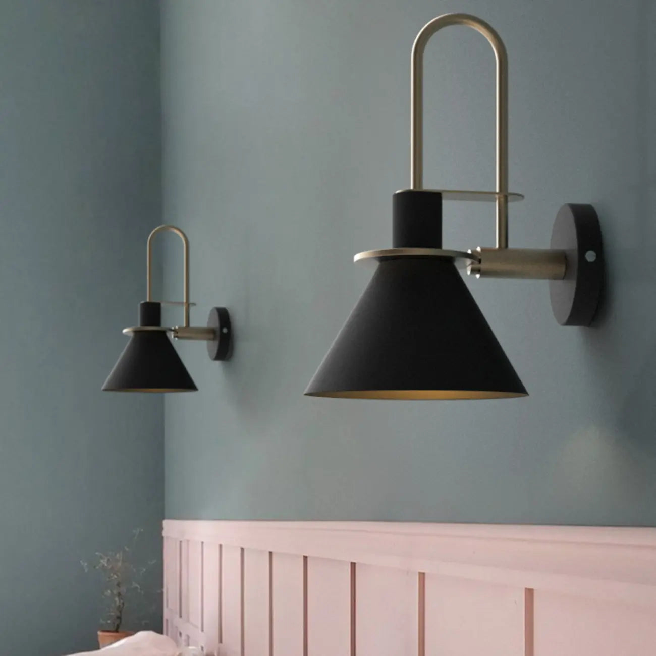 Cone Bathroom Vanity Light with Green Iron Shade