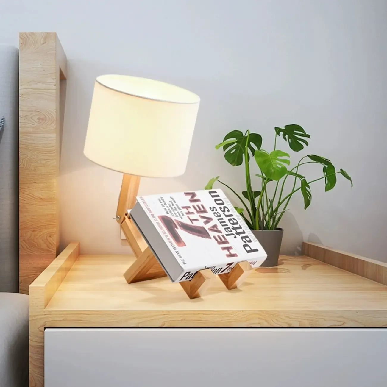 Unique Wood Table Lamp with Book Storage for Living Room
