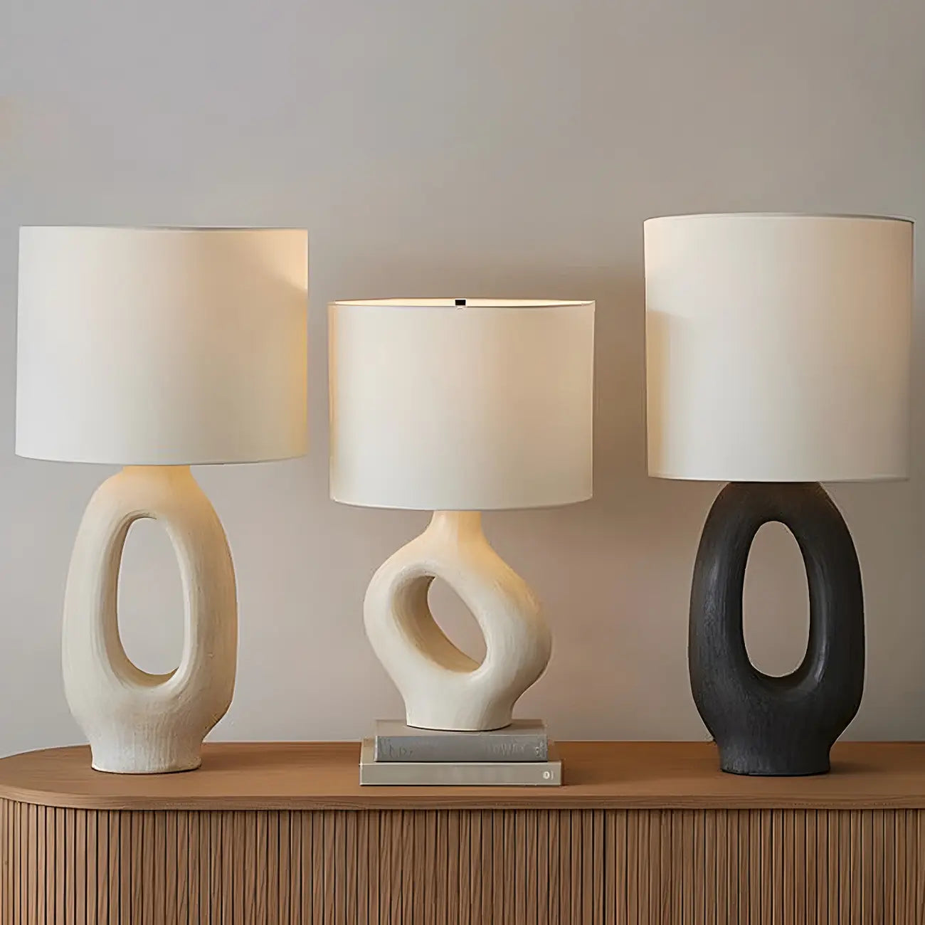 Art Deco Cylinder Shade Resin Base Table Lamp for Bedroom