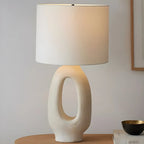Art Deco Cylinder Shade Resin Base Table Lamp for Bedroom