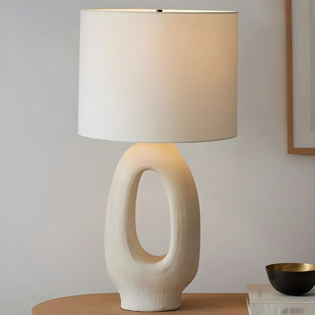 Art Deco Cylinder Shade Resin Base Table Lamp for Bedroom