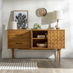 Modern Walnut Buffet Table with Drawers and Cabinets