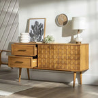 Modern Walnut Buffet Table with Drawers and Cabinets