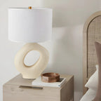 Art Deco Cylinder Shade Resin Base Table Lamp for Bedroom