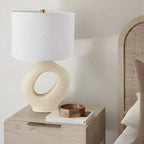 Art Deco Cylinder Shade Resin Base Table Lamp for Bedroom