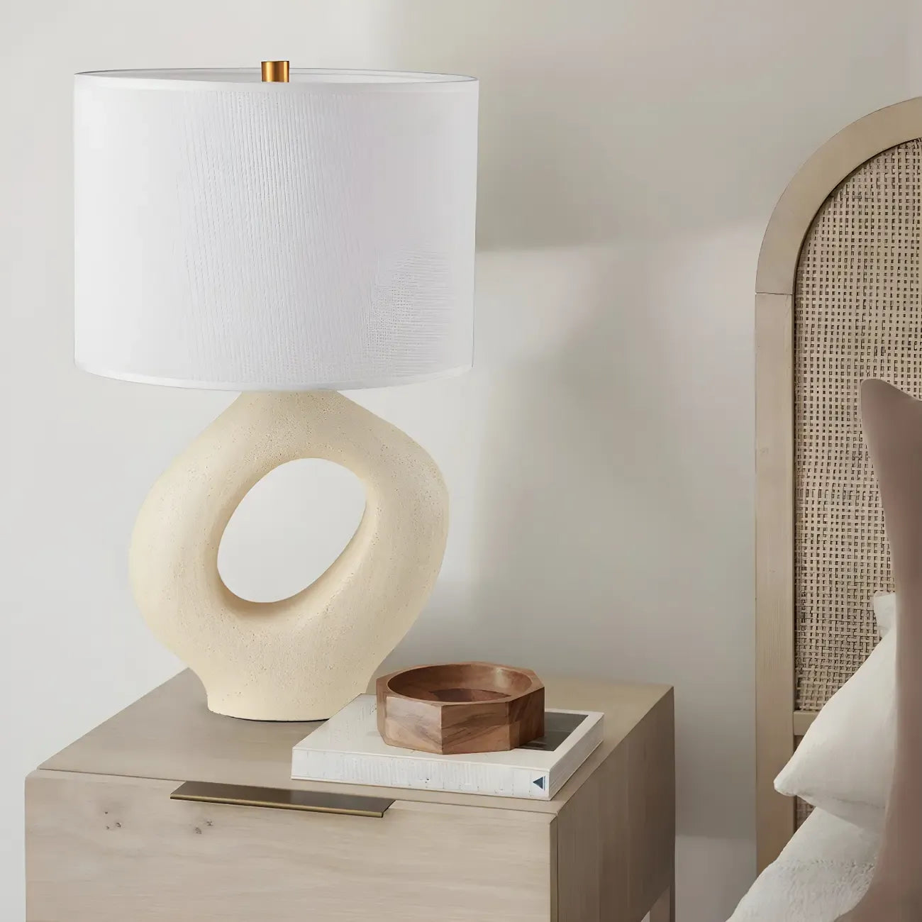 Art Deco Cylinder Shade Resin Base Table Lamp for Bedroom