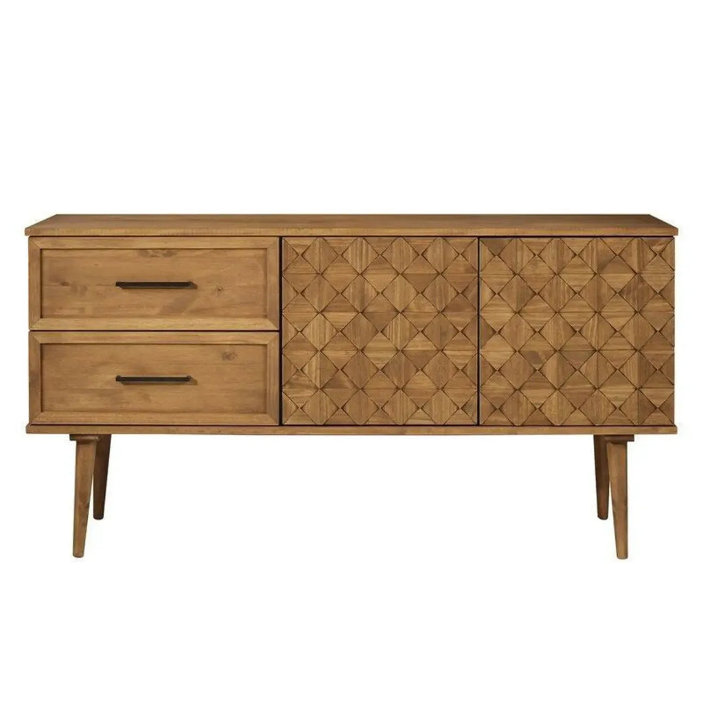 Modern Walnut Buffet Table with Drawers and Cabinets