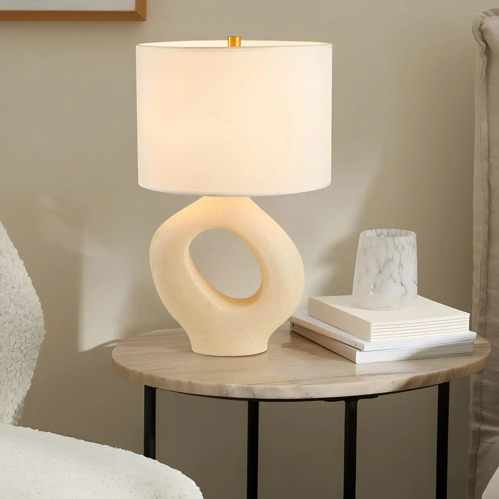 Art Deco Cylinder Shade Resin Base Table Lamp for Bedroom