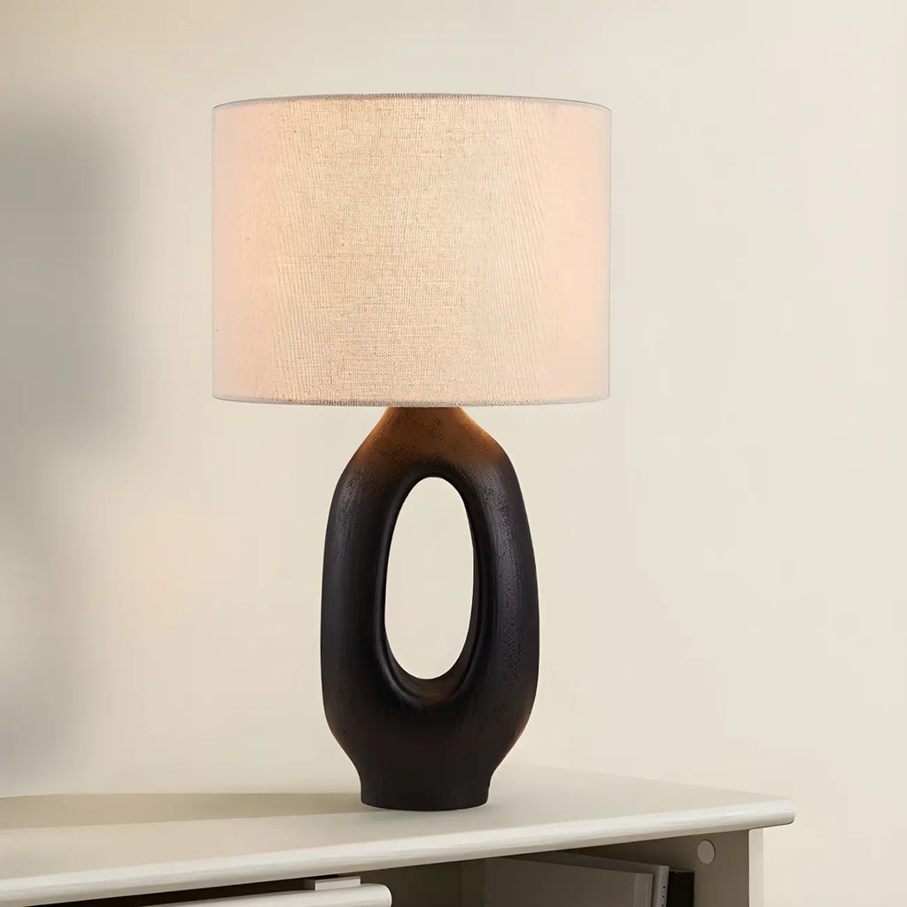 Art Deco Cylinder Shade Resin Base Table Lamp for Bedroom
