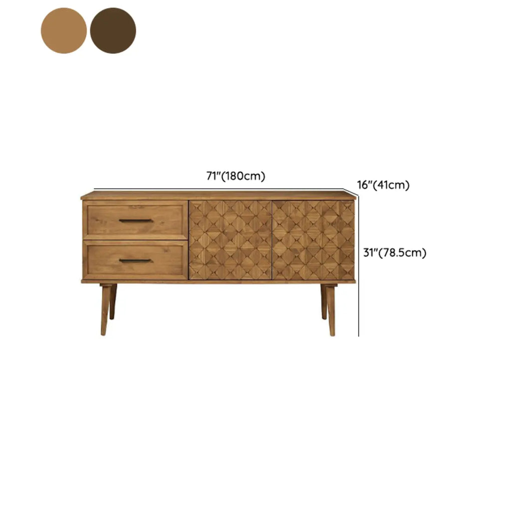 Modern Walnut Buffet Table with Drawers and Cabinets
