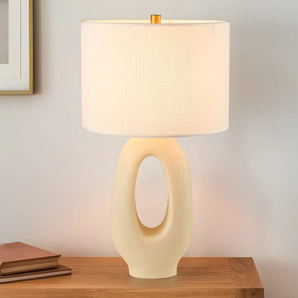 Art Deco Cylinder Shade Resin Base Table Lamp for Bedroom