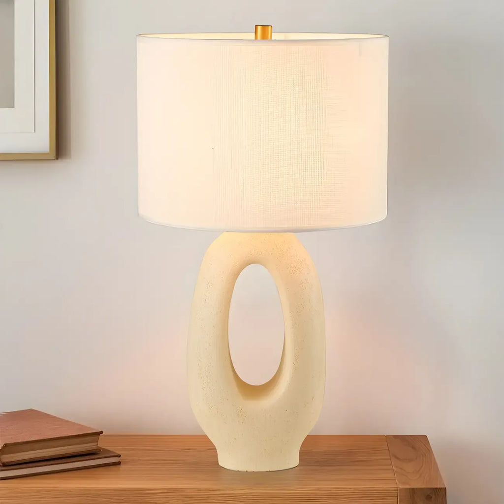 Art Deco Cylinder Shade Resin Base Table Lamp for Bedroom