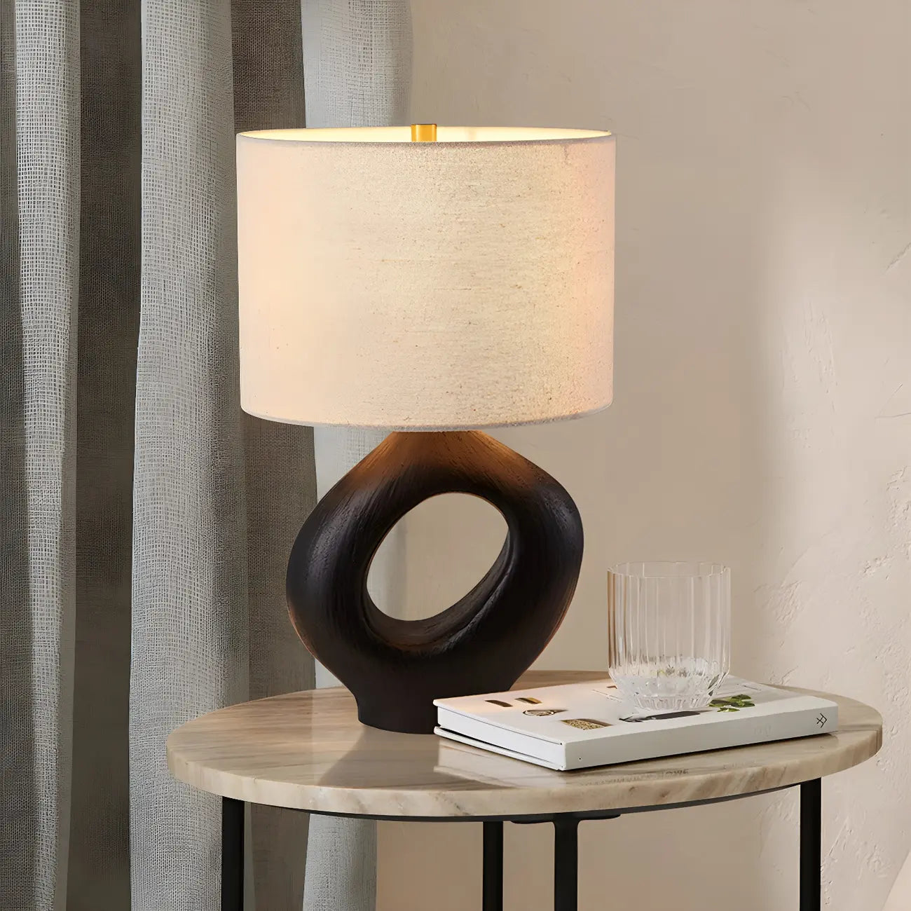Art Deco Cylinder Shade Resin Base Table Lamp for Bedroom