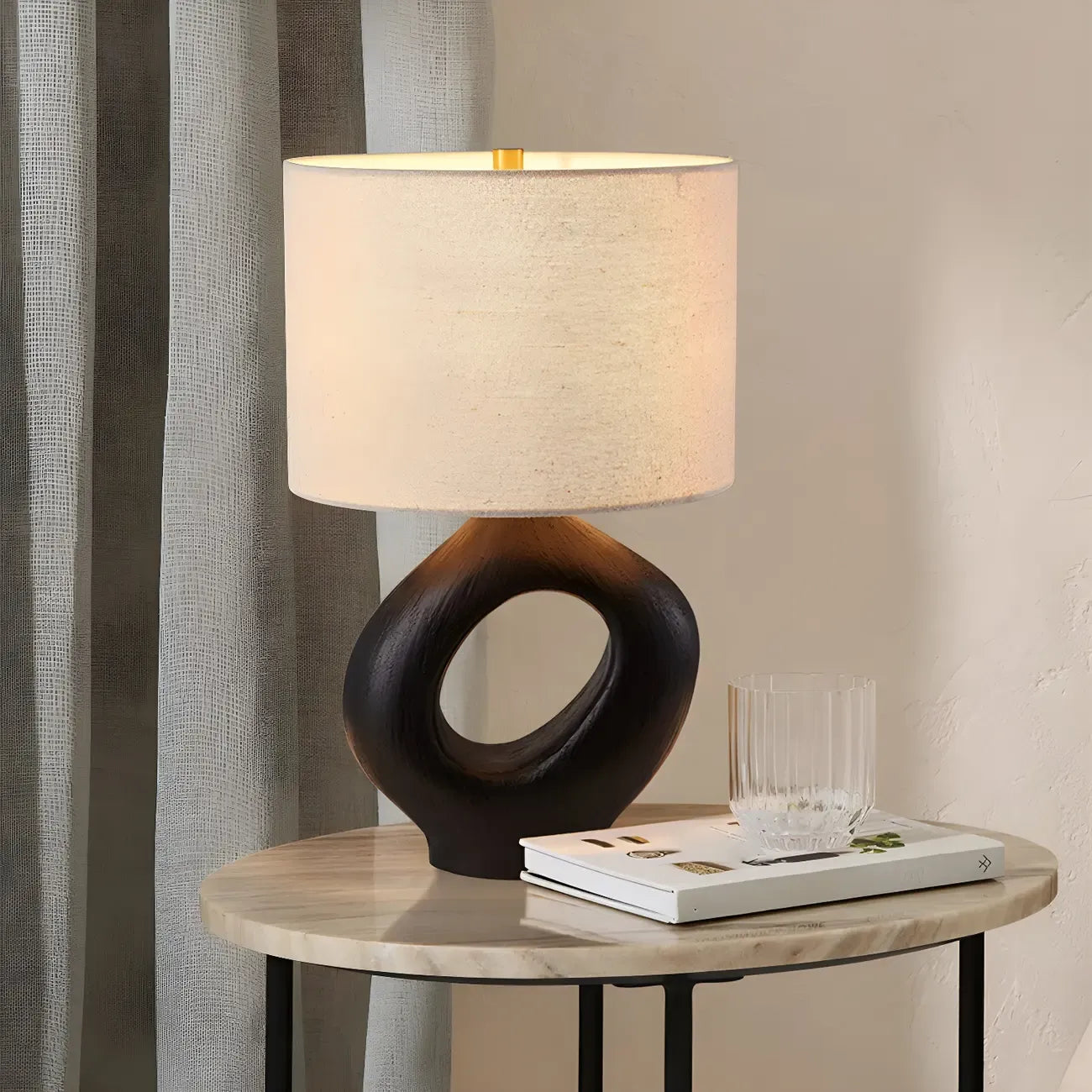 Art Deco Cylinder Shade Resin Base Table Lamp for Bedroom