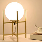 Minimalist Glass Globe Metal Night Table Lamp for Bedroom