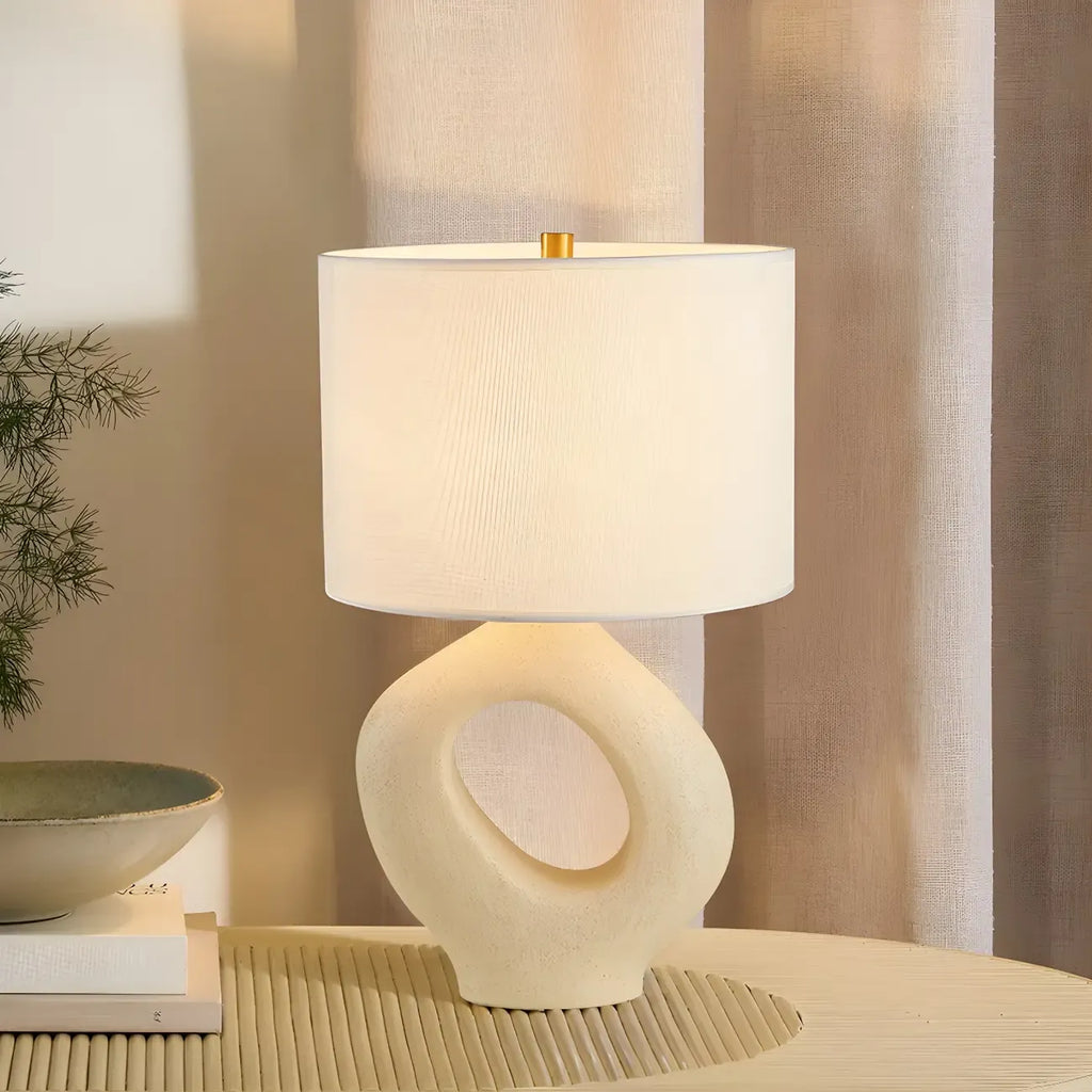 Art Deco Cylinder Shade Resin Base Table Lamp for Bedroom