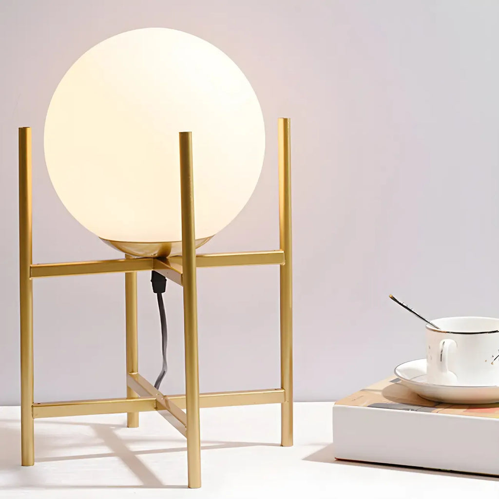 Minimalist Glass Globe Metal Night Table Lamp for Bedroom