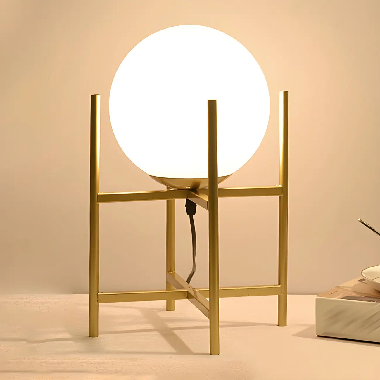 Minimalist Glass Globe Metal Night Table Lamp for Bedroom