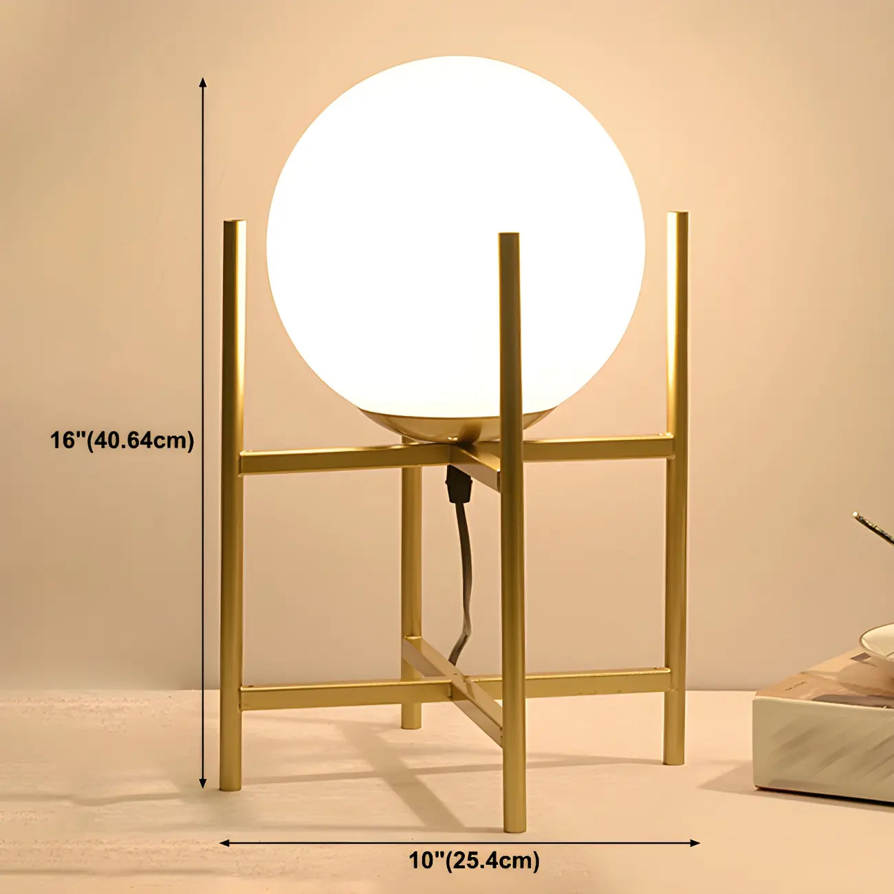 Minimalist Glass Globe Metal Night Table Lamp for Bedroom