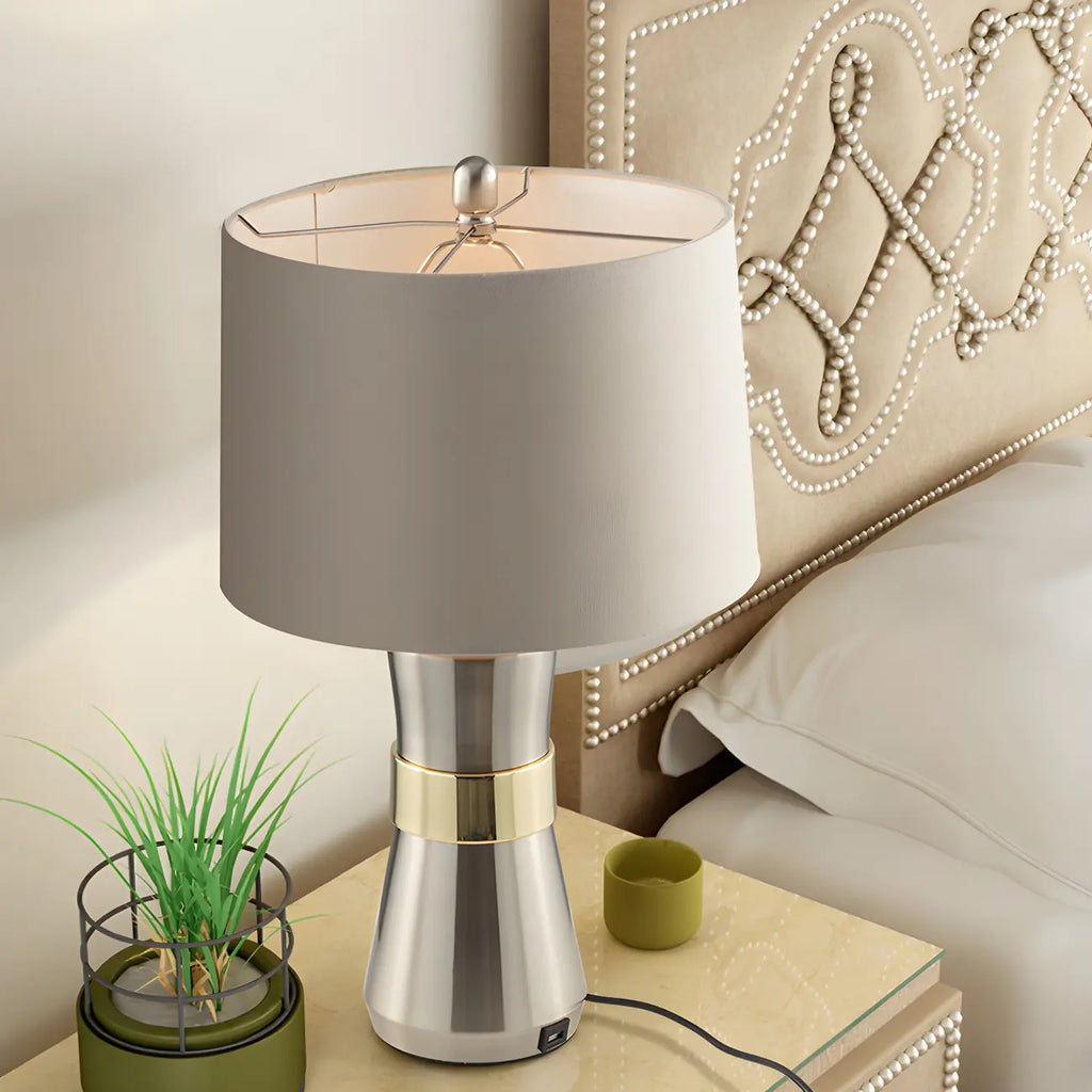 Sleek Nickel Barrel Table Lamp for Living Room