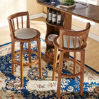 Mid-century Modern Wooden Swivel Bar Stool Upholstered