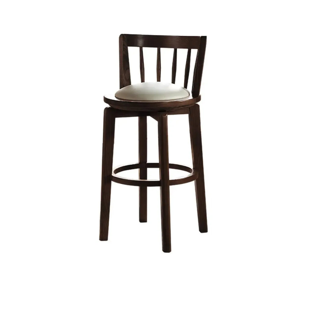 Mid-century Modern Wooden Swivel Bar Stool Upholstered