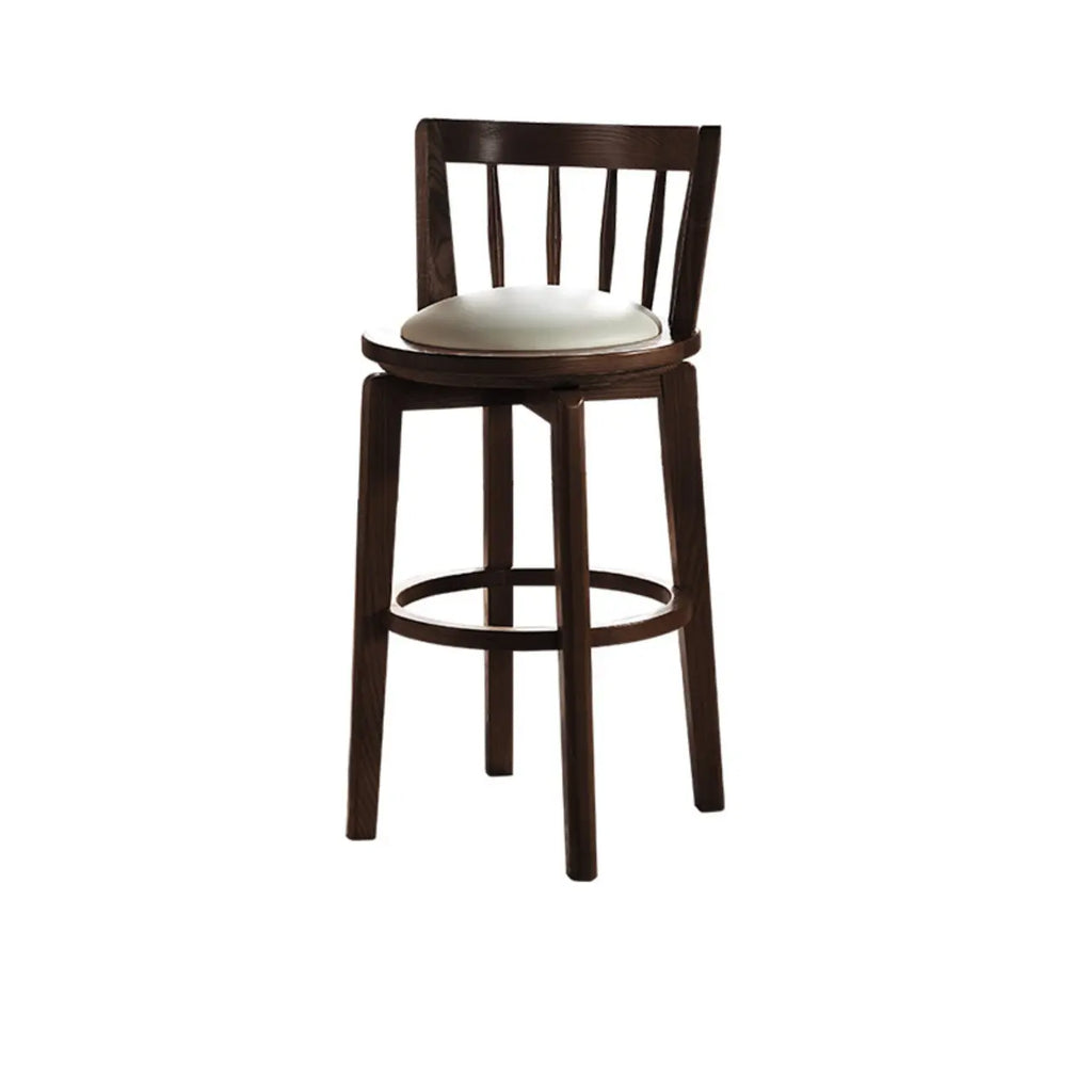 Mid-century Modern Wooden Swivel Bar Stool Upholstered