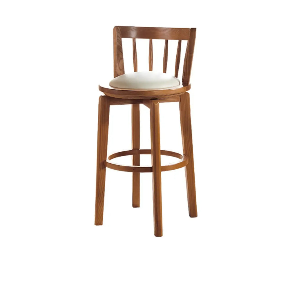 Mid-century Modern Wooden Swivel Bar Stool Upholstered