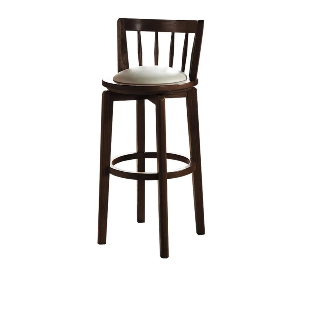 Mid-century Modern Wooden Swivel Bar Stool Upholstered