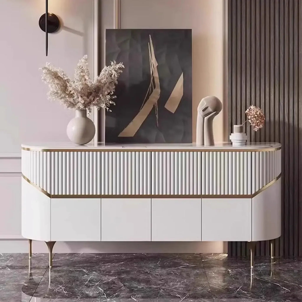 Modern White/Black Buffet Table with Cabinets