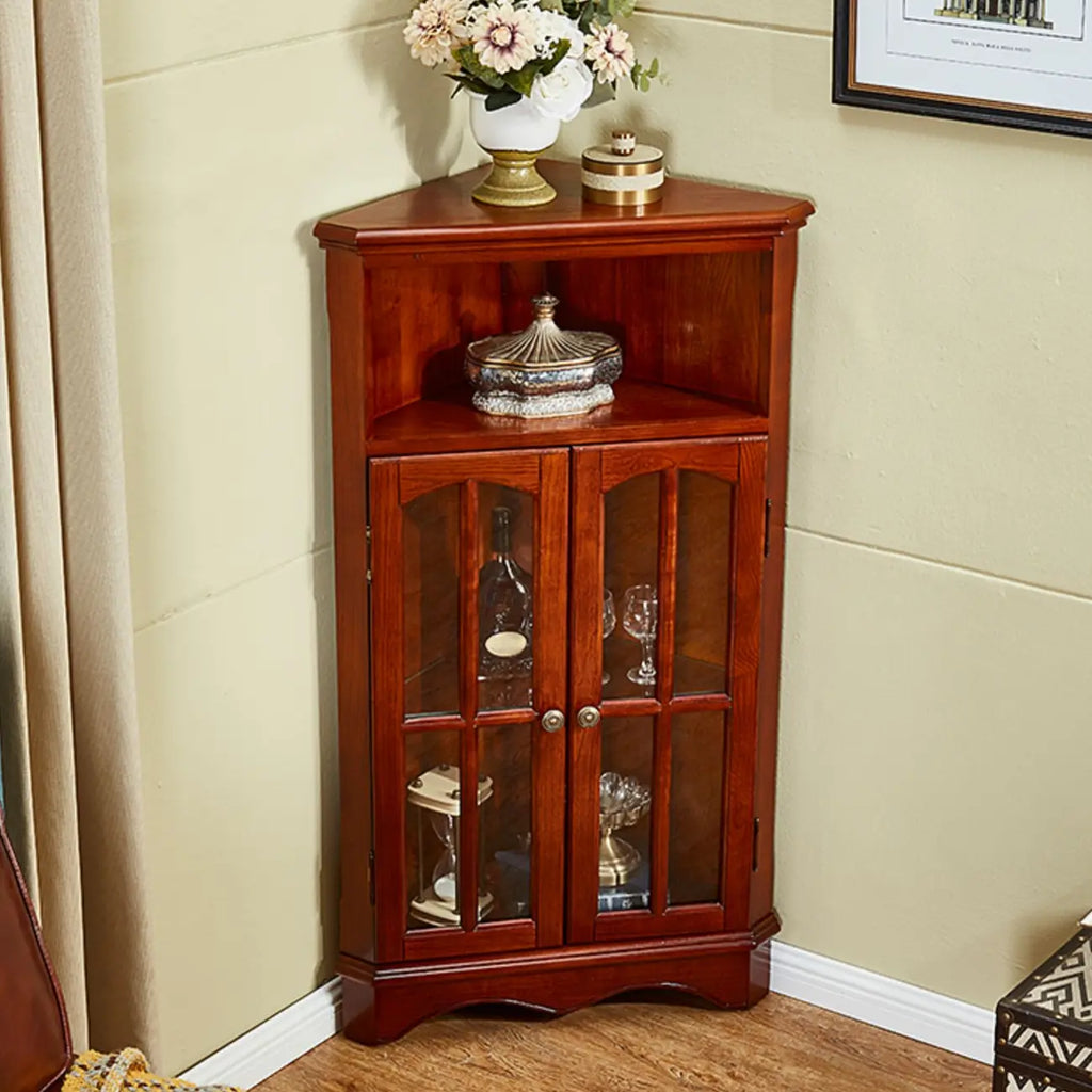 Classic Storage Corner Cabinet with Glass Doors & Shelf