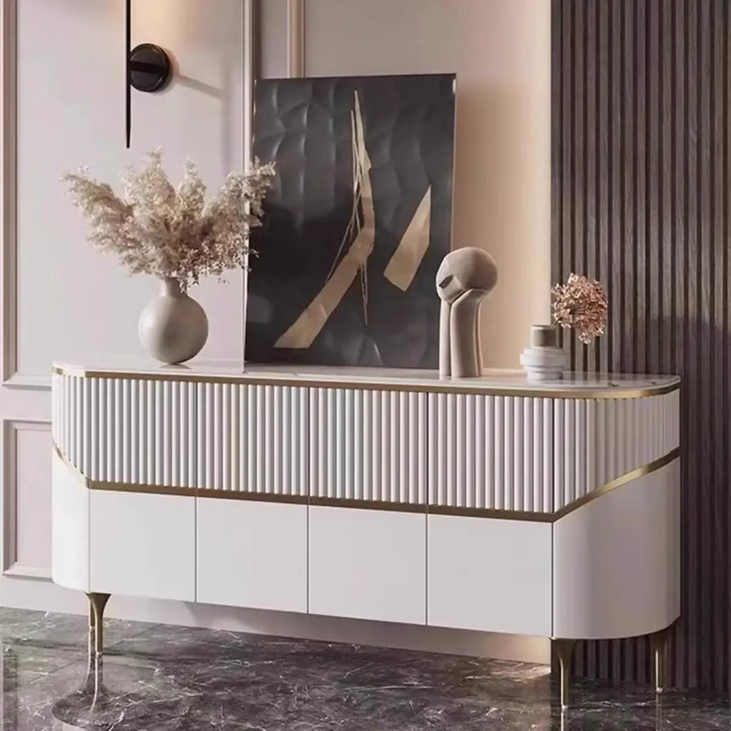 Modern White/Black Buffet Table with Cabinets