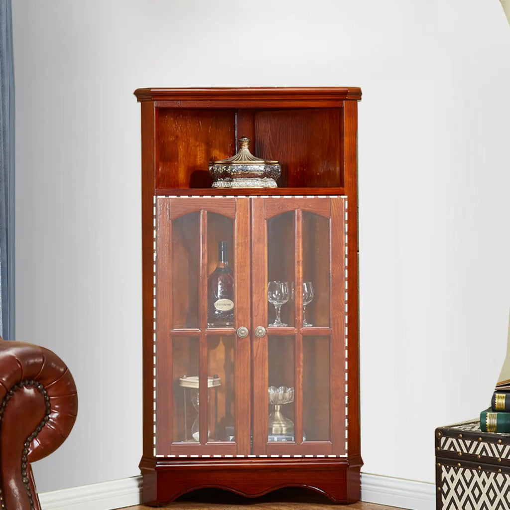 Classic Storage Corner Cabinet with Glass Doors & Shelf