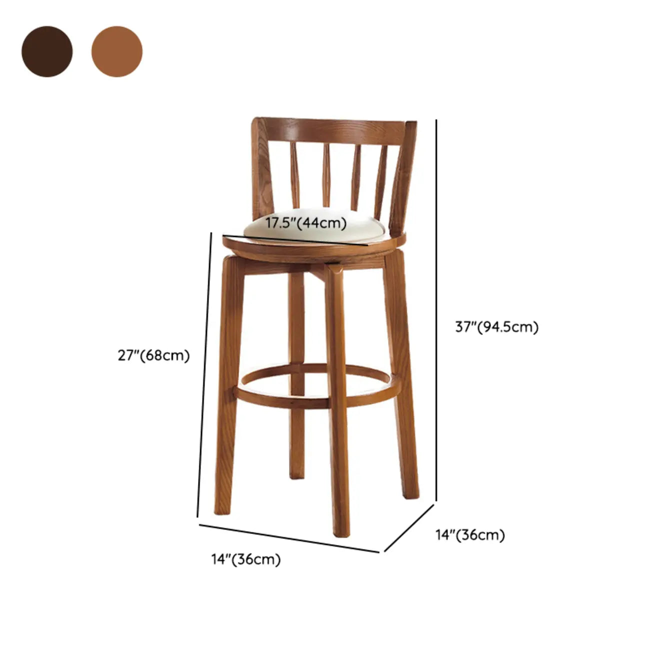 Mid-century Modern Wooden Swivel Bar Stool Upholstered