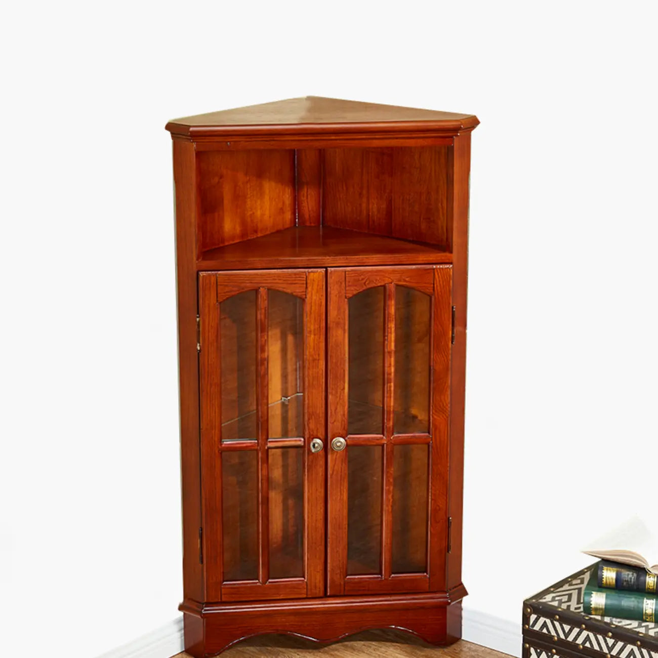 Classic Storage Corner Cabinet with Glass Doors & Shelf