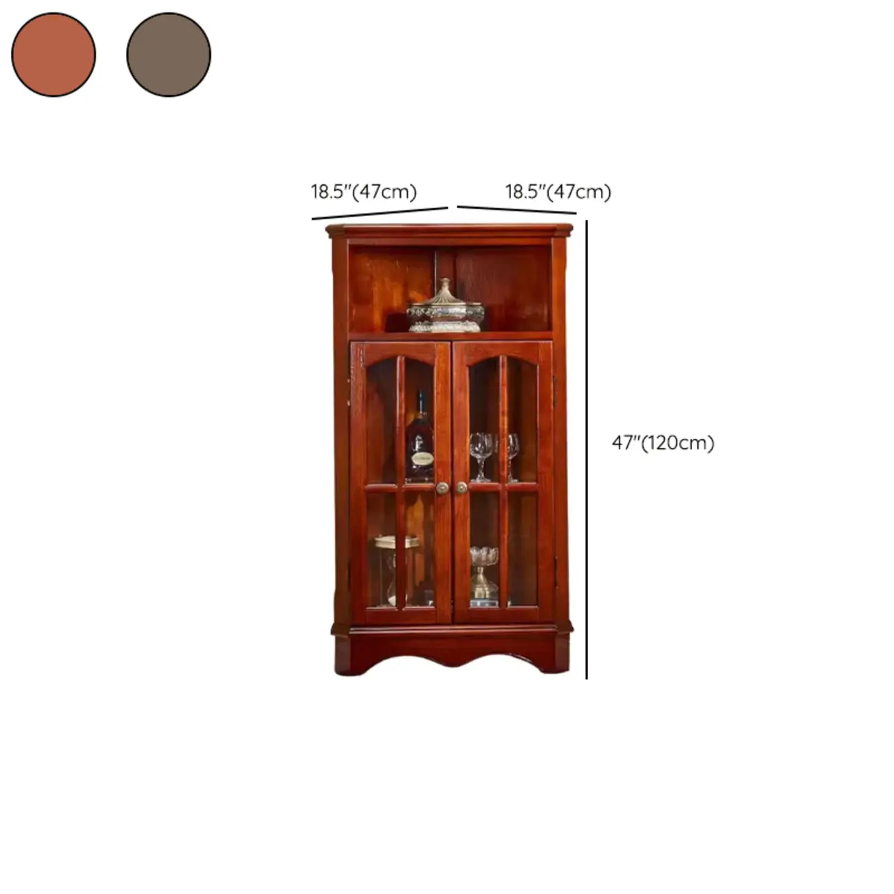 Classic Storage Corner Cabinet with Glass Doors & Shelf