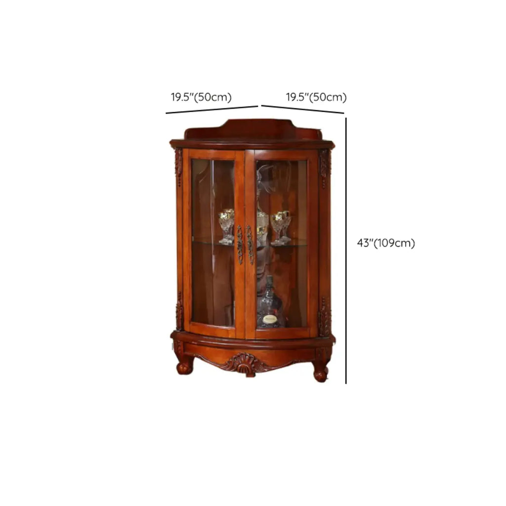 Classic Storage Corner Cabinet with Glass Doors & Shelf