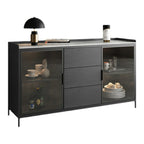 Modern Wooden Buffet Table with Stone Top and Storage