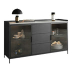 Modern Wooden Buffet Table with Stone Top and Storage