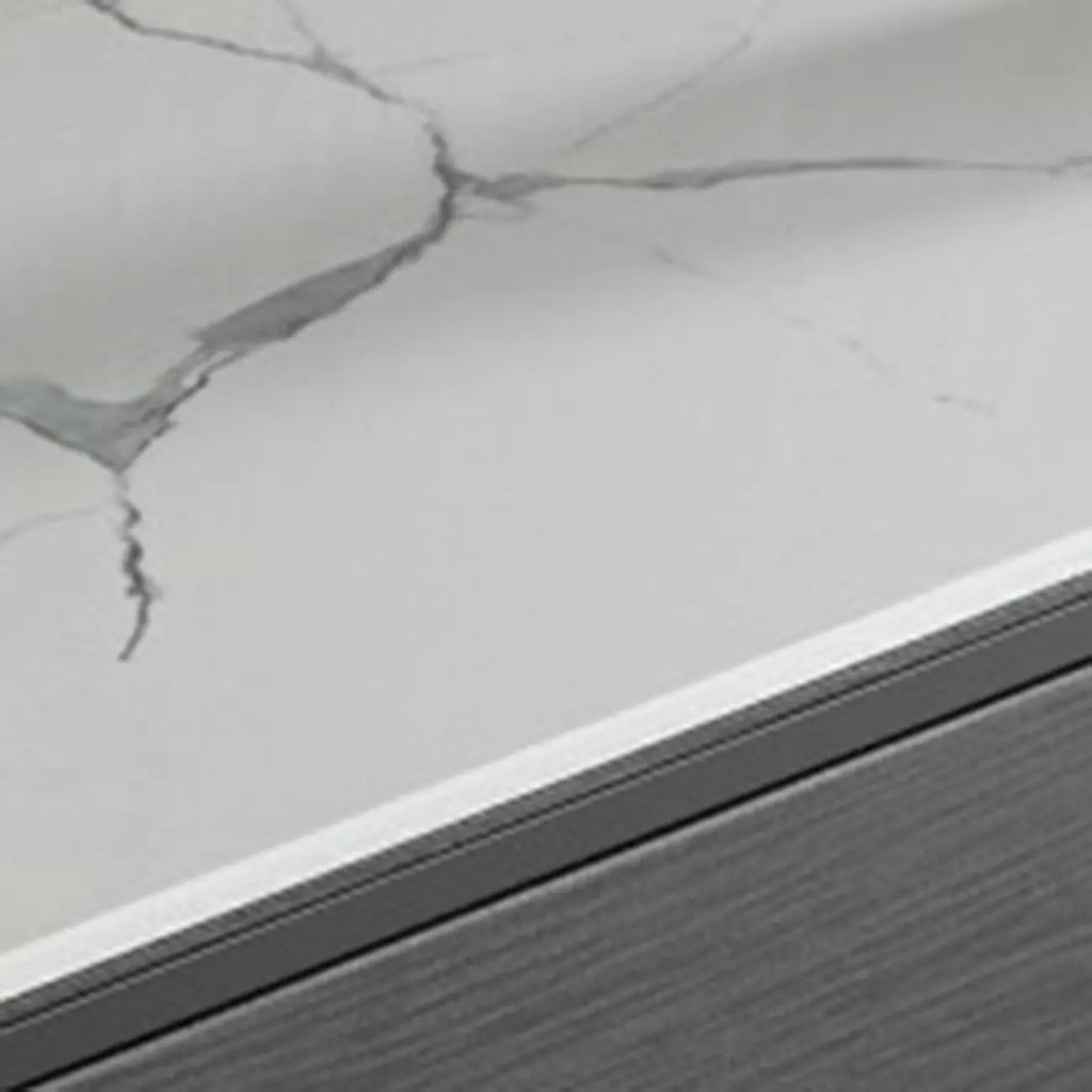 Modern Wooden Buffet Table with Stone Top and Storage