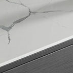 Modern Wooden Buffet Table with Stone Top and Storage