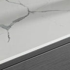 Modern Wooden Buffet Table with Stone Top and Storage