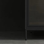 Modern Wooden Buffet Table with Stone Top and Storage