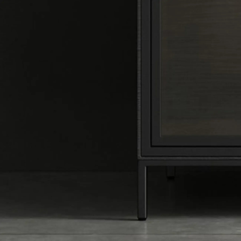 Modern Wooden Buffet Table with Stone Top and Storage