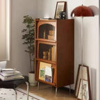 50 Modern Pine Brown Accent Cabinet with Glass Door